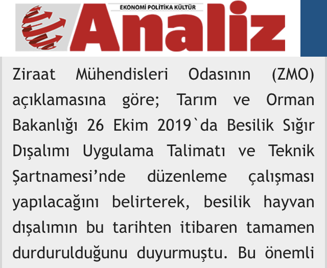 ANALİZ GAZETESİ: HAYVANCILIĞA KOŞULSUZ DESTEK...- 22 NİSAN 2020