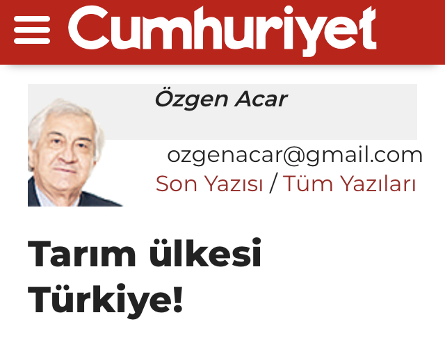 CUMHURİYET GAZETESİ: TARIM ÜLKESİ TÜRKİYE!- 8 MAYIS 2020