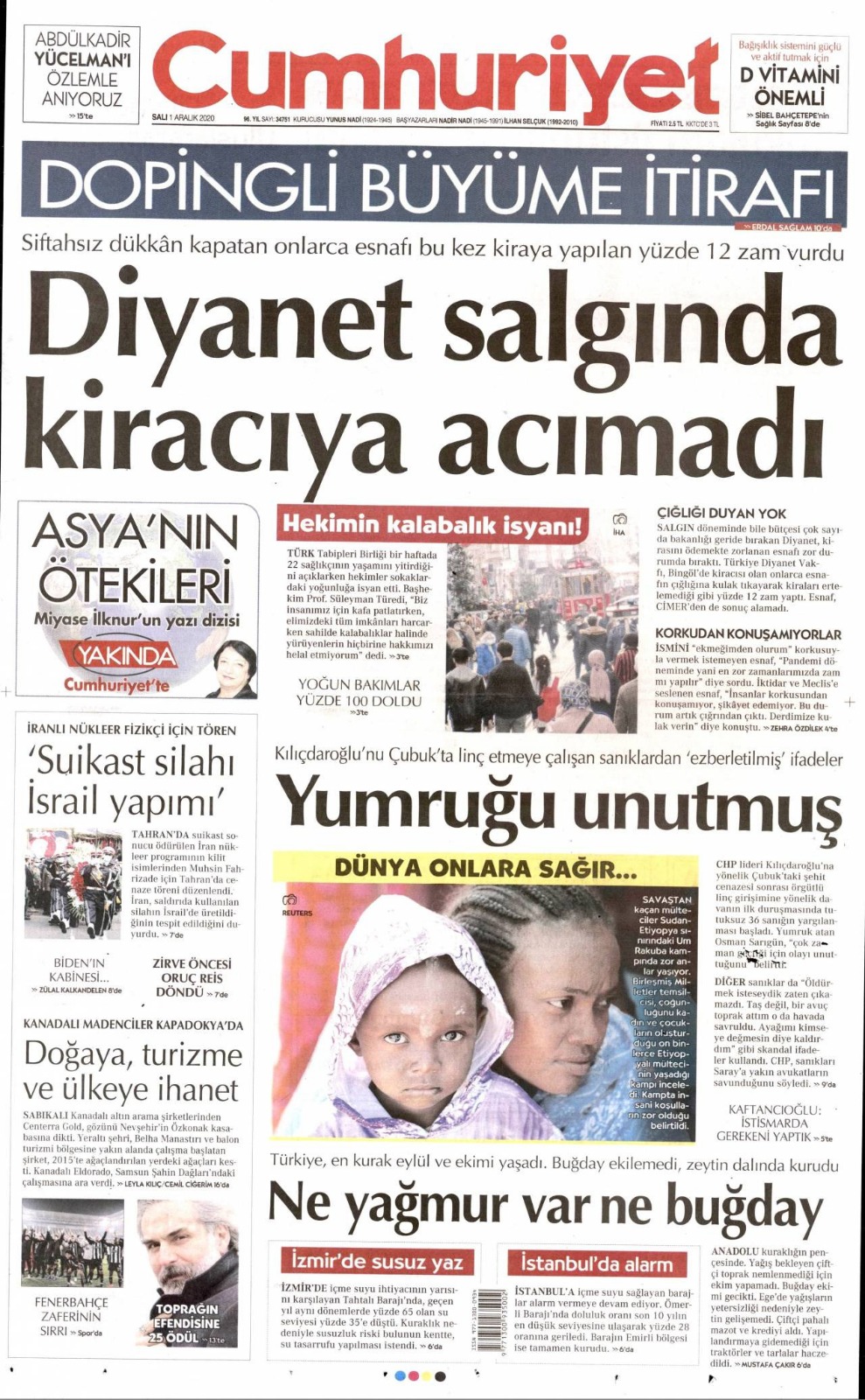 CUMHURİYET GAZETESİ: TÜRKİYE, EN KURAK EYLÜL VE EKİMİ YAŞADI, BUĞDAY EKİLEMEDİ, ZEYTİN DALINDA KURUDU- 1 ARALIK 2020