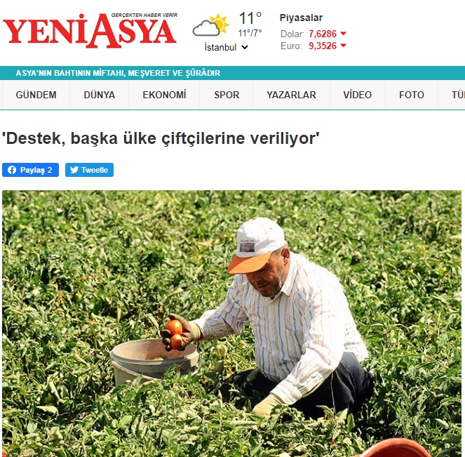 YENİASYA GAZETESİ: `DESTEK, BAŞKA ÜLKE ÇİFTÇİLERİNE VERİLİYOR`- 20  ARALIK 2020