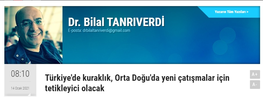 RİSALE HABER: TÜRKİYE`DE KURAKLIK, ORTA DOĞU`DA YENİ ÇATIŞMALAR İÇİN TETİKLEYİCİ OLACAK- 14 OCAK 2021