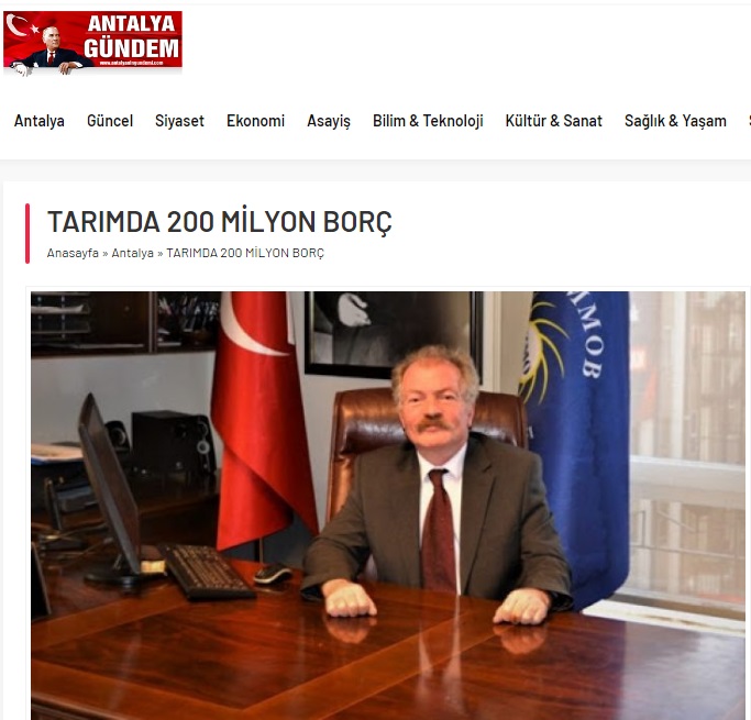 ANTALYA GÜNDEM GAZETESİ: TARIMDA 200 MİLYON BORÇ- 5 ŞUBAT 2021