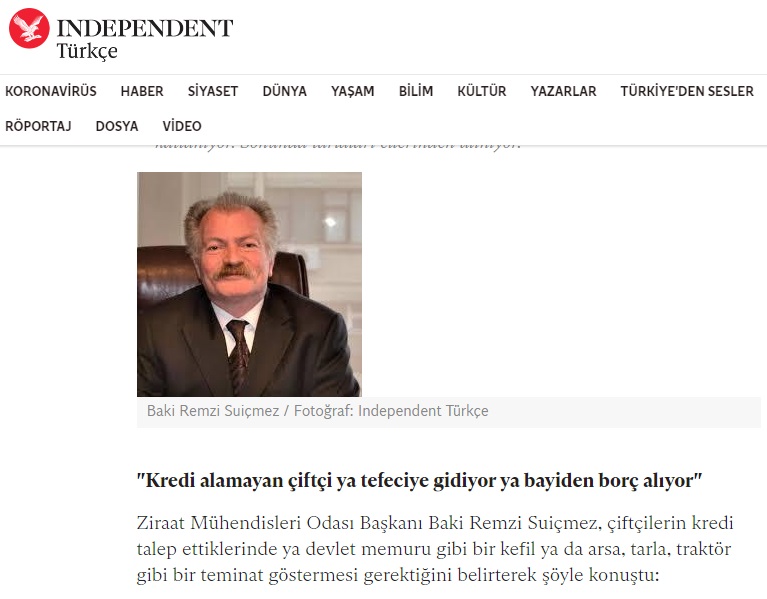 INDEPENDENT TÜRKÇE: TARIMDA TEFECİLİK YENİDEN TIRMANIŞTA... BORCUNU ÖDEYEMEYEN, YENİ KREDİ ALAMAYAN ÇİFTÇİLER TEFECİLERİN ELİNE DÜŞÜYOR- 17 ŞUBAT 2021