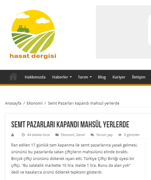 HASAT DERGİSİ: SEMT PAZARLARI KAPANDI MAHSÜL YERLERDE- 4 MAYIS 2021