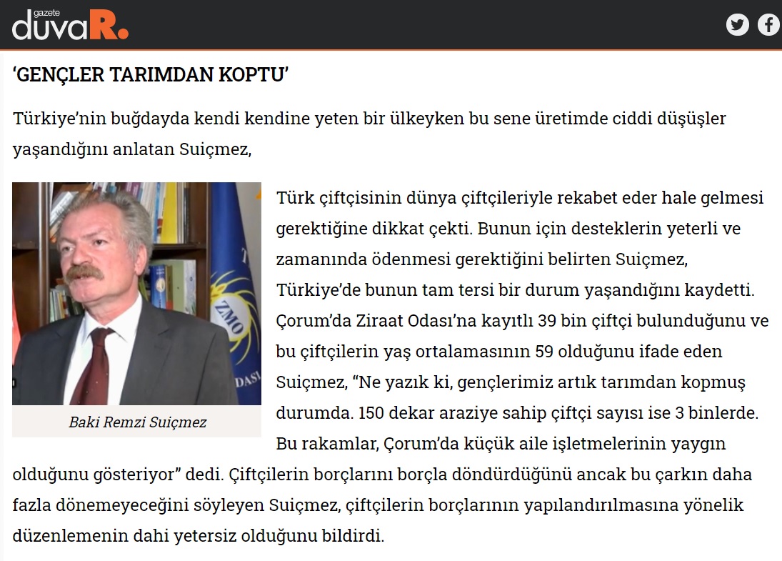 GAZETE DUVAR: ÇORUM'DA TARIM ARAZİSİ 550 BİN HEKTARA DÜŞTÜ- 22 MAYIS 2021