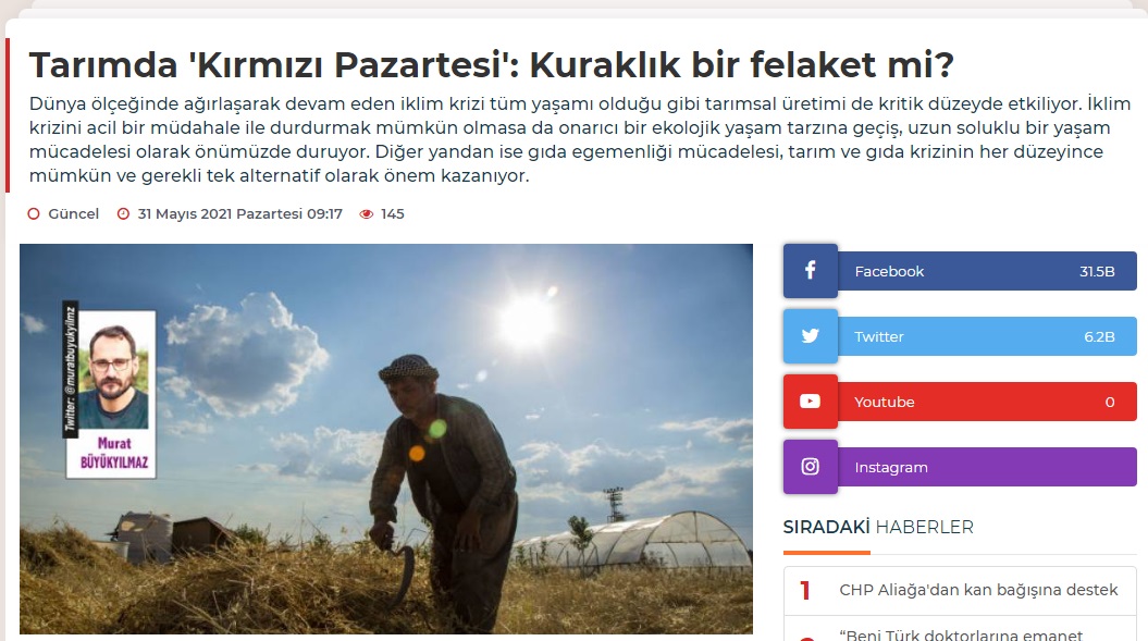 9 EYLÜL GAZETESİ: TARIMDA `KIRMIZI PAZARTESİ`: KURAKLIK BİR FELAKET Mİ?- 31 MAYIS 2021