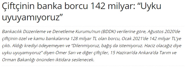 GAZETERÜZGARLI: ÇİFTÇİNİN BANKA BORCU 142 MİLYAR: "UYKU UYUYAMIYORUZ"- 07 HAZİRAN 2021