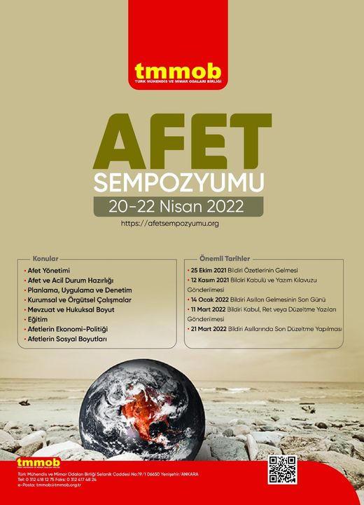 TMMOB AFET SEMPOZYUMU 20-22 NİSAN`DA GERÇEKLEŞTİRİLECEK