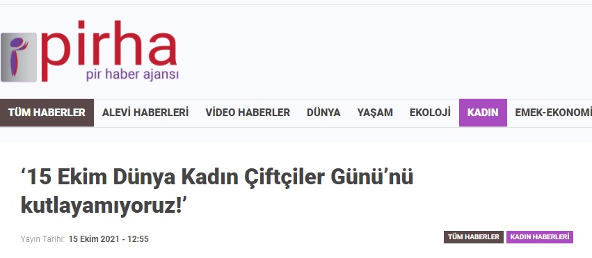 PİR HABER AJANSI: ‘15 EKİM DÜNYA KADIN ÇİFTÇİLER GÜNÜ'NÜ KUTLAYAMIYORUZ!'- 15 EKİM 2021