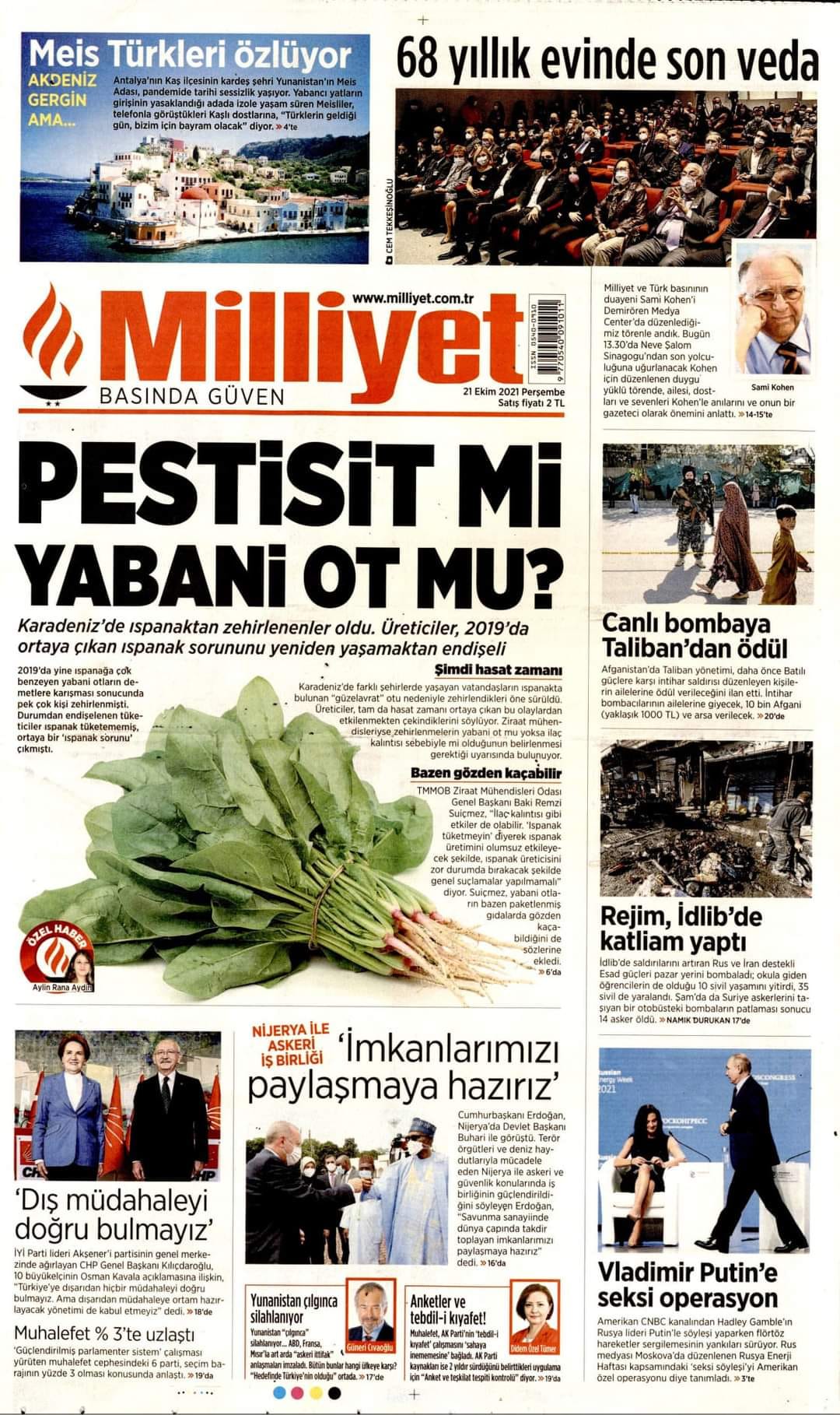 MİLLİYET GAZETESİ: TARIM İLACI MI? GÜZELAVRAT MI?- 21 EKİM 2021