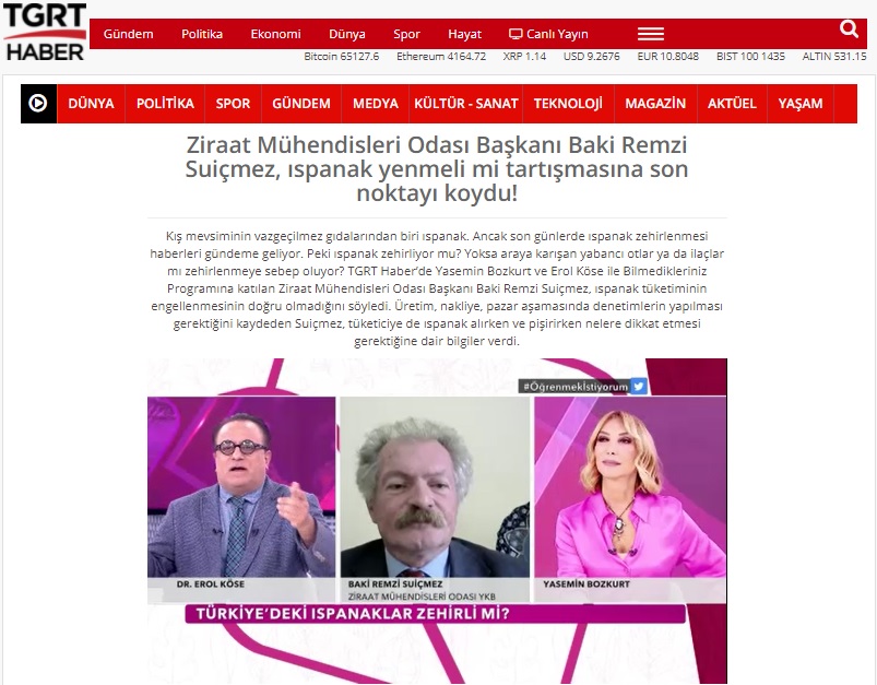 TGRT HABER: ZİRAAT MÜHENDİSLERİ ODASI BAŞKANI BAKİ REMZİ SUİÇMEZ, ISPANAK YENMELİ Mİ TARTIŞMASINA SON NOKTAYI KOYDU!- 21 EKİM 2021