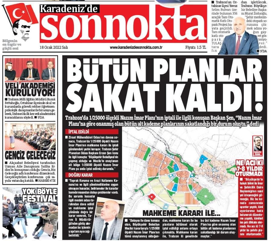 KARADENİZ`DE SONNOKTA GAZETESİ: BÜTÜN PLANLAR  SAKAT KALDI!- 18 OCAK 2022