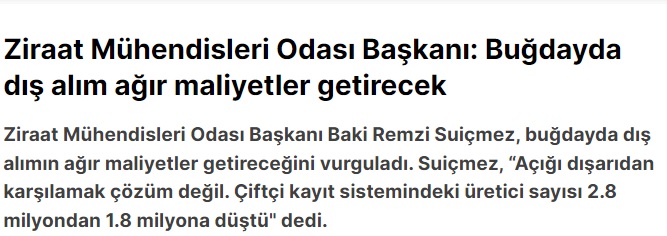 GERÇEK GÜNDEM GAZETESİ: ZİRAAT MÜHENDİSLERİ ODASI BAŞKANI: BUĞDAYDA DIŞ ALIM AĞIR MALİYETLER GETİRECEK- 16 MART 2022