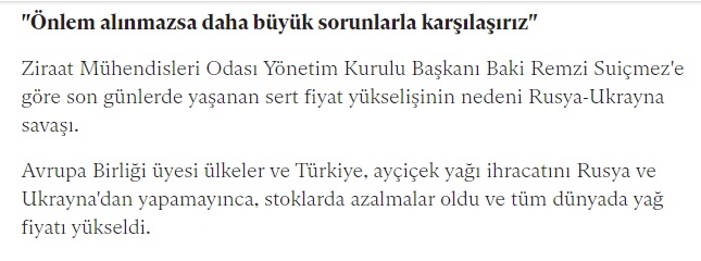 INDEPENDENT TÜRKÇE: AYÇİÇEK YAĞI YETERLİLİK ORANI DÜŞÜYOR, ZAM ÖNLENEMİYOR... MENZİLE ULAŞAN GEMİLERİ ÖRNEK GÖSTEREN UZMANLAR, "TAŞIMA SUYLA DEĞİRMEN DÖNMEZ" UYARISI YAPTI- 17 MART 2022