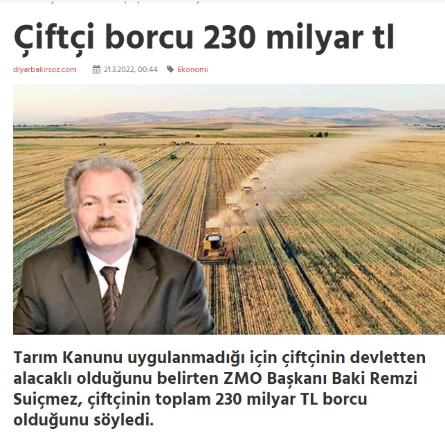 DİYARBAKIR SÖZ GAZETESİ: ÇİFTÇİ BORCU 230 MİLYAR TL- 21 MART 2022