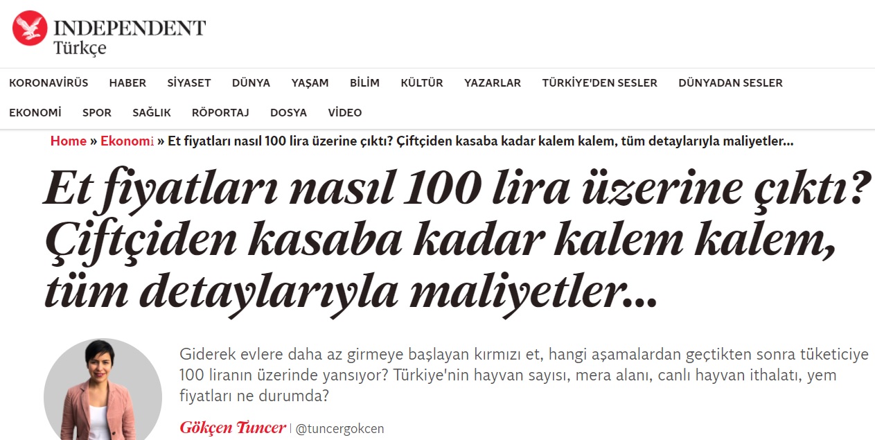 INDEPENDENT TÜRKÇE: ET FİYATLARI NASIL 100 LİRA ÜZERİNE ÇIKTI? ÇİFTÇİDEN KASABA KADAR KALEM KALEM, TÜM DETAYLARIYLA MALİYETLER...- 29 MART 2022