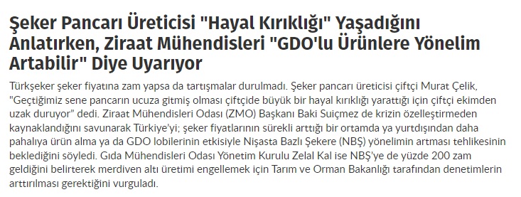 GERÇEKMUHABİR GAZETESİ: ŞEKER PANCARI ÜRETİCİSİ "HAYAL KIRIKLIĞI" YAŞADIĞINI ANLATIRKEN, ZİRAAT MÜHENDİSLERİ "GDO`LU ÜRÜNLERE YÖNELİM ARTABİLİR" DİYE UYARIYOR- 1 NİSAN 2022