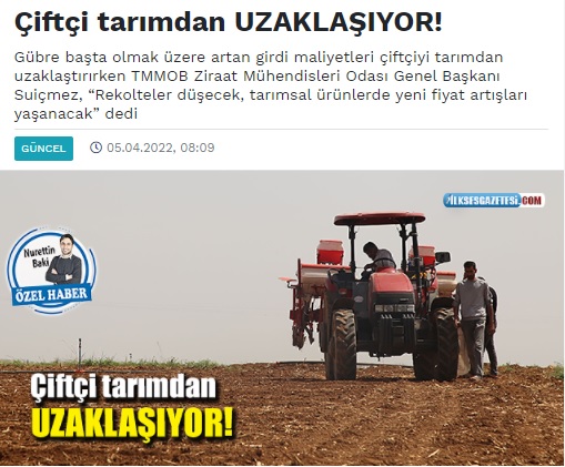 İLKSES GAZETESİ: ÇİFTÇİ TARIMDAN UZAKLAŞIYOR!- 5 NİSAN 2022