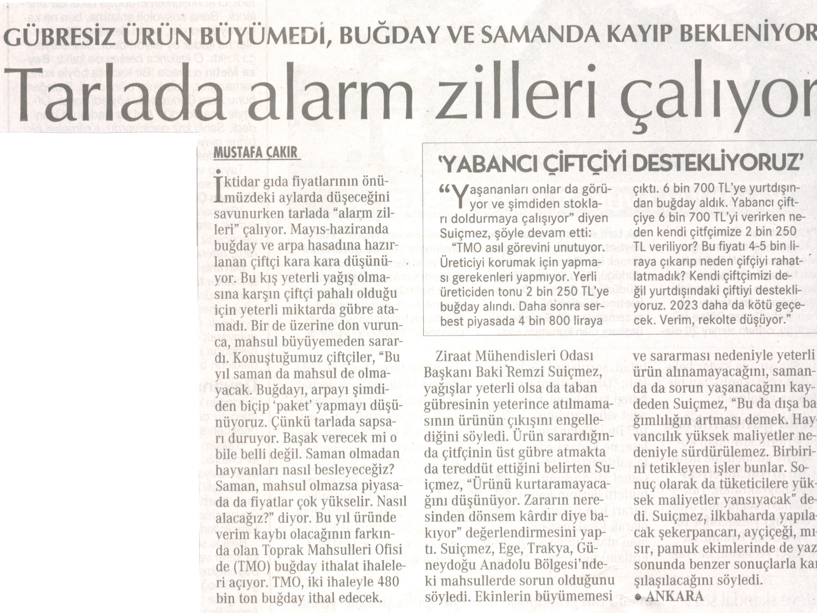 CUMHURİYET GAZETESİ: TARLADA ALARM ZİLLERİ ÇALIYOR- 28 NİSAN 2022