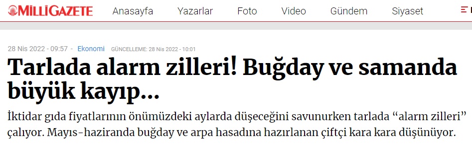 MİLLİ GAZETE: TARLADA ALARM ZİLLERİ! BUĞDAY VE SAMANDA BÜYÜK KAYIP...- 28 NİSAN 2022