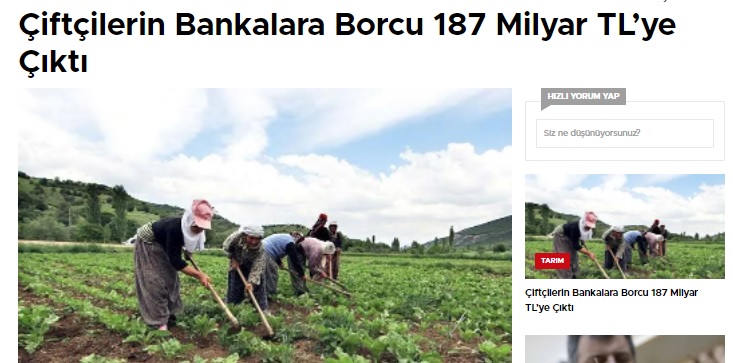 TARİMORMANHABER.COM: ÇİFTÇİLERİN BANKALARA BORCU 187 MİLYAR TL'YE ÇIKTI- 5 MAYIS 2022