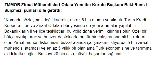 MİLLİYET GAZETESİ: TARIMDA MÜHENDİS SEFERBERLİĞİ ÇAĞRISI- 7 TEMMUZ 2022