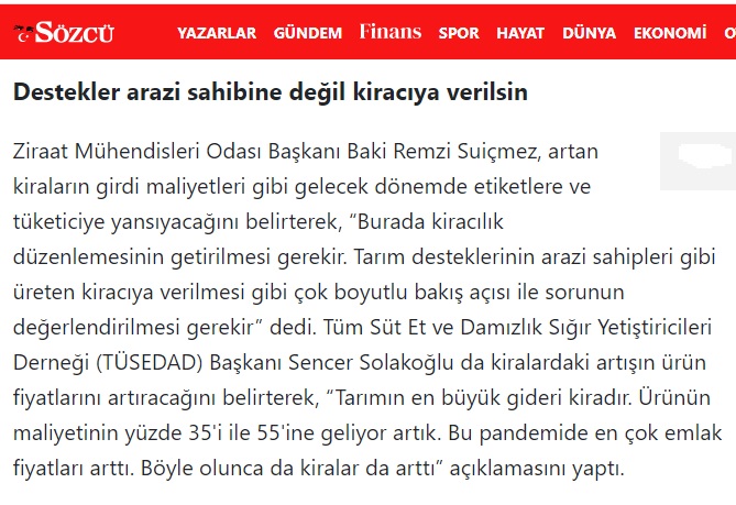 SÖZCÜ GAZETESİ: ARAZİDEKİ ZAM ETİKETTE TÜKETİCİYE YANSIYACAK- 3 EKİM 2022