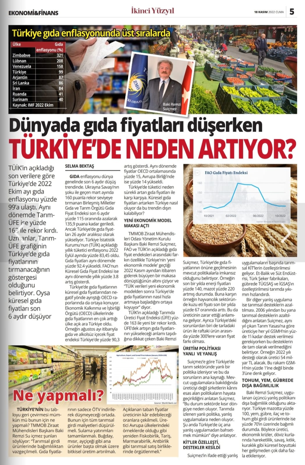 İKİNCİ YÜZYIL GAZETESİ: DÜNYADA GIDA FİYATLARI DÜŞERKEN TÜRKİYE'DE NEDEN ARTIYOR?- 18 KASIM 2022