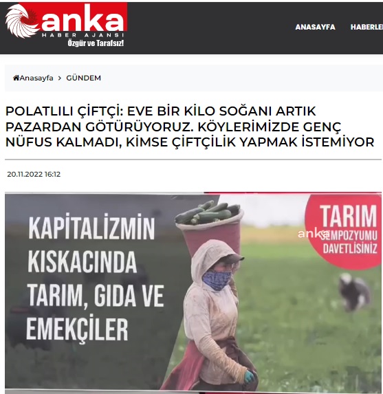 ANKA HABER AJANSI: POLATLILI ÇİFTÇİ: EVE BİR KİLO SOĞANI ARTIK PAZARDAN GÖTÜRÜYORUZ. KÖYLERİMİZDE GENÇ NÜFUS KALMADI, KİMSE ÇİFTÇİLİK YAPMAK İSTEMİYOR-20 KASIM 2022