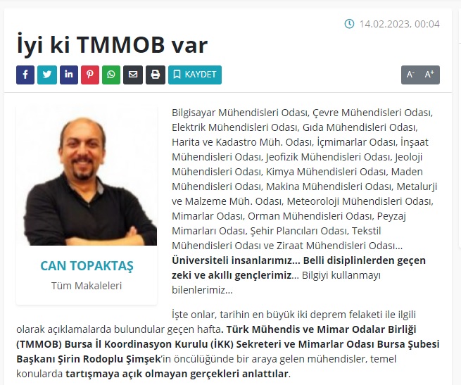 BURSA HABER: İYİ Kİ TMMOB VAR-14 ŞUBAT 2023