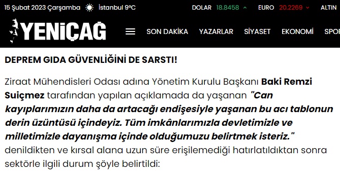 YENİÇAĞ GAZETESİ: YENİ BİNALAR NEDEN YIKILDI?-15 ŞUBAT 2023