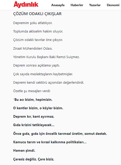 AYDINLIK GAZETESİ: ‘ÇARESİZ DEĞİLİZ, ÇARE BİZİZ, GÜN DAYANIŞMA GÜNÜ'-17 ŞUBAT 2023