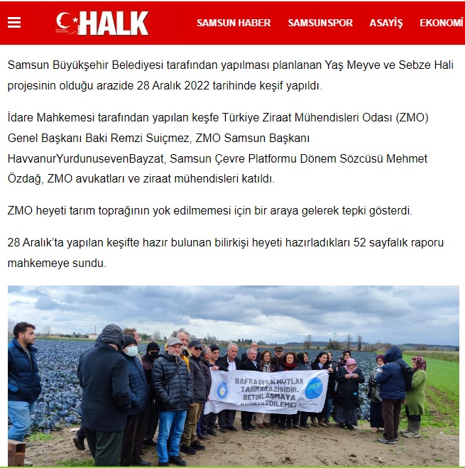 HALK GAZETESİ: BİLİRKİŞİ RAPORU: BAFRA OVASINA HAL YAPILAMAZ-20 ŞUBAT 2023