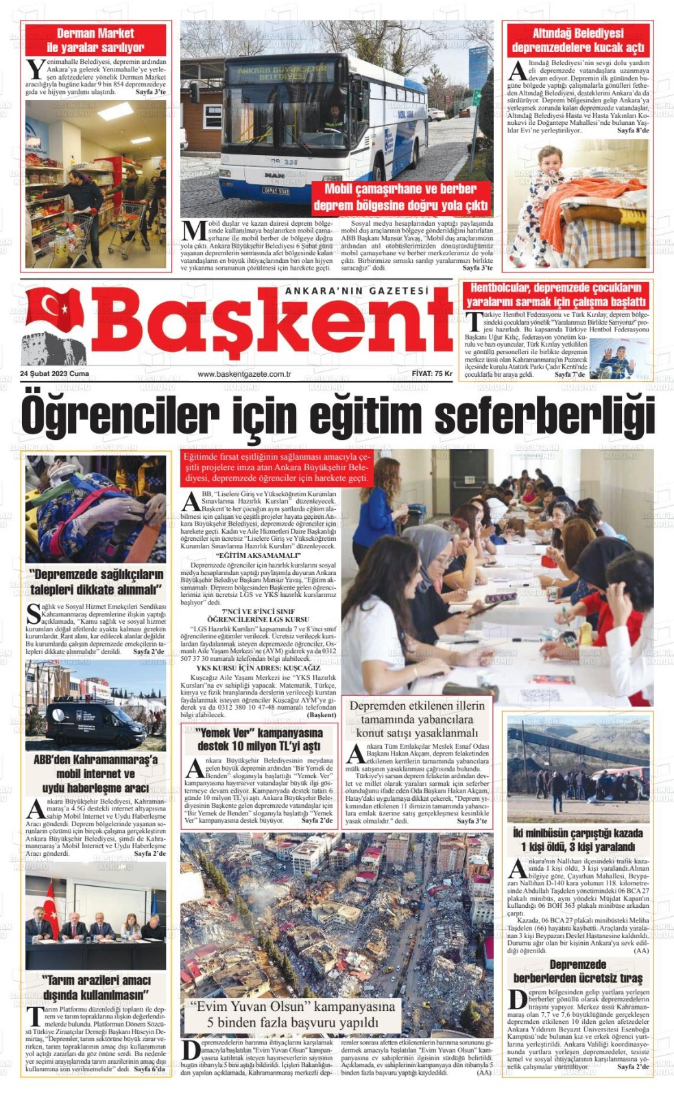 BAŞKENT GAZETESİ: "TARIM ARAZİLERİ AMACI DIŞINDA KULLANILMASIN"- 24 ŞUBAT 2023