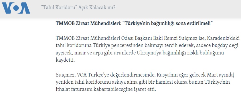 VOA TURKÇE: "TAHIL KORİDORU" AÇIK KALACAK MI?-25 ŞUBAT 2023