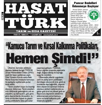 HASAT TÜRK GAZETESİ: KAMUCU TARIM VE KIRSAL KALKINMA POLİTİKALARI, HEMEN ŞİMDİ!-24 ŞUBAT 2023