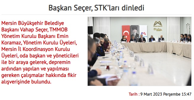 AKDENİZ GAZETESİ: BAŞKAN SEÇER, STK'LARI DİNLEDİ-9 MART 2023