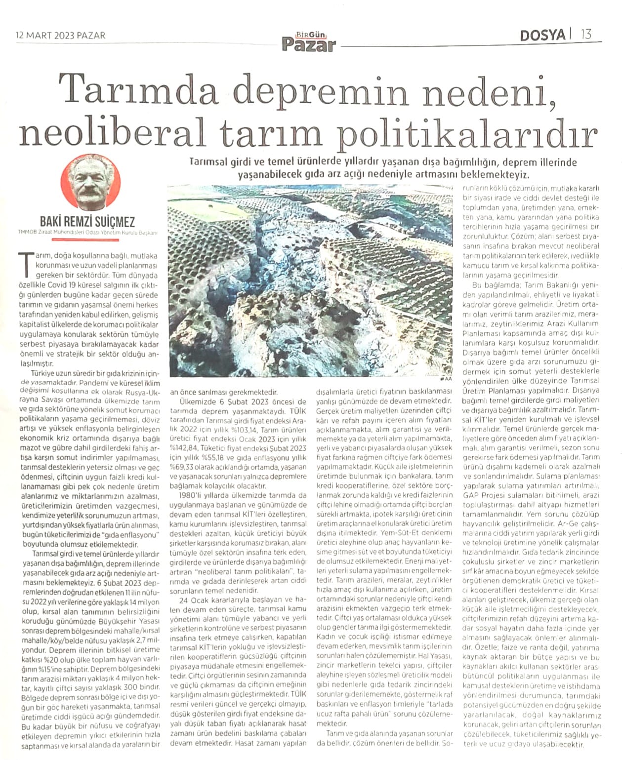 BİRGÜN PAZAR: TARIMDA DEPREMİN NEDENİ, NEOLİBERAL TARIM POLİTİKALARIDIR- 12 MART 2023