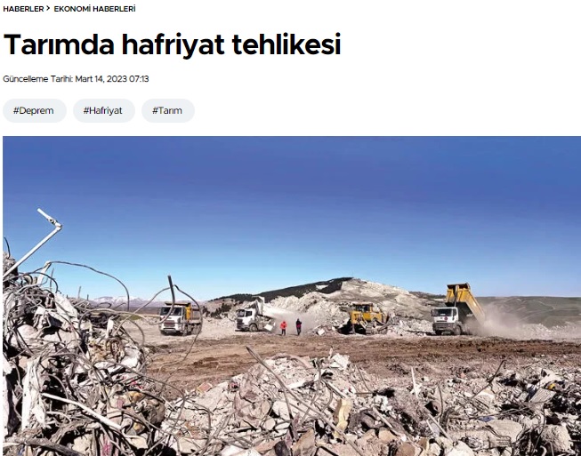 HÜRRİYET GAZETESİ: TARIMDA HAFRİYAT TEHLİKESİ- 14 MART 2023