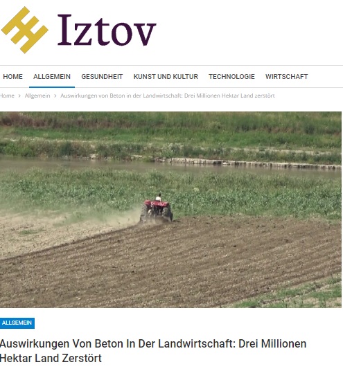 IZTOV.COM: AUSWİRKUNGEN VON BETON IN DER LANDWİRTSCHAFT: DREİ MİLLİONEN HEKTAR LAND ZERSTÖRT- 1 NİSAN 2023