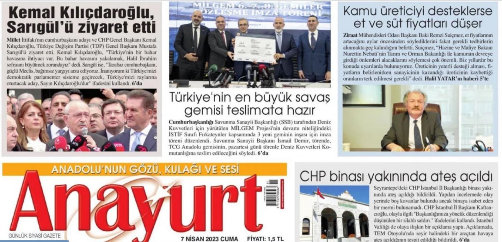 ANAYURT GAZETESİ: KAMU ÜRETİCİYİ DESTEKLERSE ET VE SÜT FİYATLARI DÜŞER- 6 NİSAN 2023