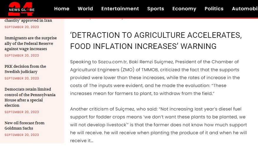 24NEWSGLOBE.COM: FARMERS PLANTED 2024 CROP, 2023 SUPPORT JUST ANNOUNCED- 16 EYLÜL 2023