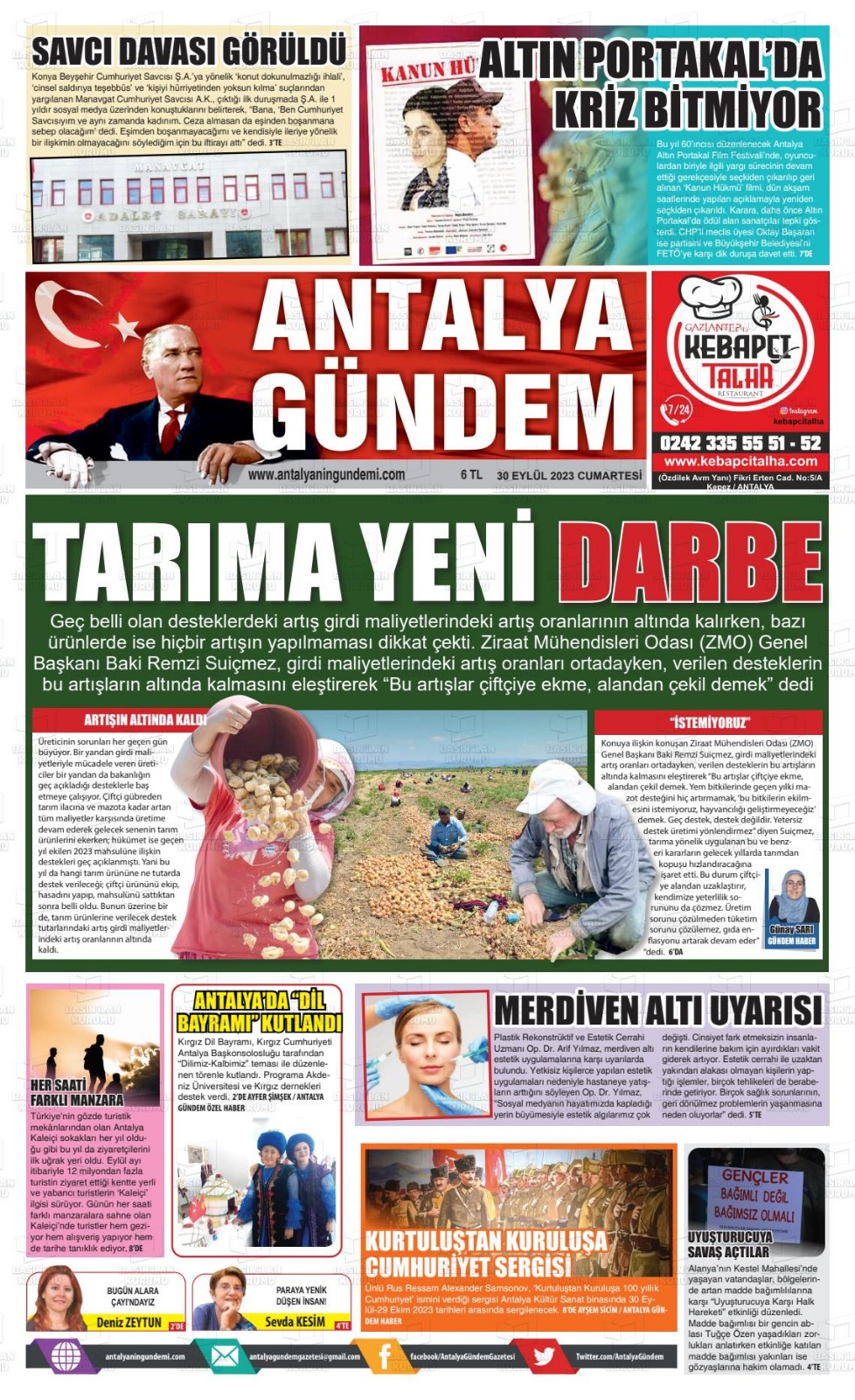 ANTALYA GÜNDEM GAZETESİ: TARIMA YENİ DARBE- 30 EYLÜL 2023