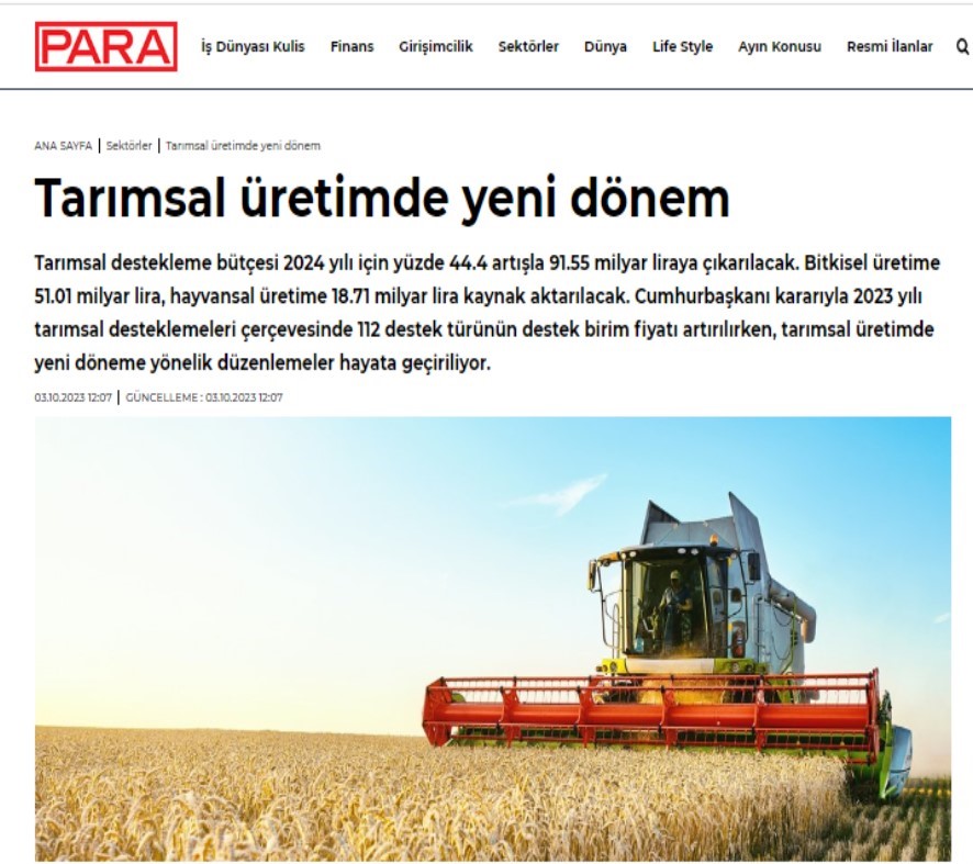 PARA DERGİSİ: TARIMSAL ÜRETİMDE YENİ DÖNEM- 3 EKİM 2023