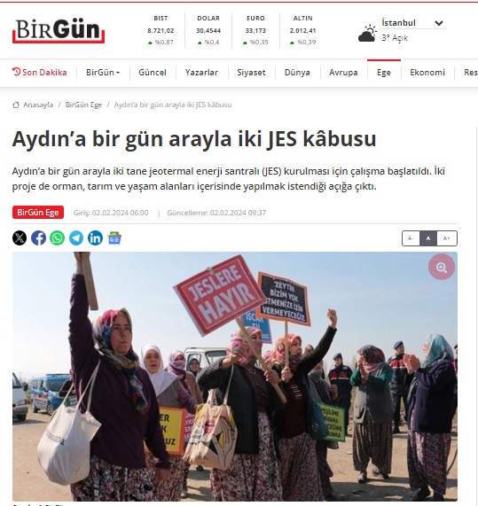 BİRGÜN GAZETESİ: AYDIN'A BİR GÜN ARAYLA İKİ JES KÂBUSU- 2 ŞUBAT 2024