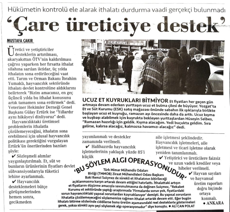 CUMHURİYET GAZETESİ: ‘ÇARE ÜRETİCİYE DESTEK'- 28 ŞUBAT 2024