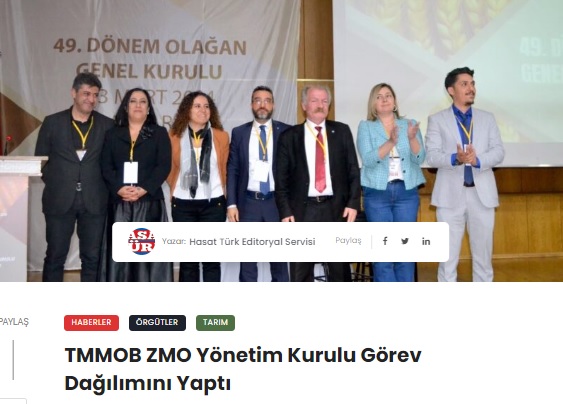 HASATTÜRK GAZETESİ: TMMOB ZMO YÖNETİM KURULU GÖREV DAĞILIMINI YAPTI- 11 MART 2024