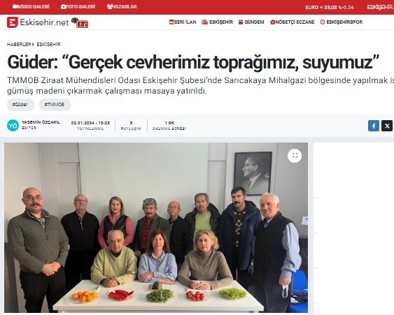 ESKİSEHİR.NET: GÜDER: "GERÇEK CEVHERİMİZ TOPRAĞIMIZ, SUYUMUZ"- 2 OCAK 2024