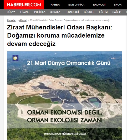 HABERLER.COM: ZİRAAT MÜHENDİSLERİ ODASI BAŞKANI: DOĞAMIZI KORUMA MÜCADELEMİZE DEVAM EDECEĞİZ- 21 MART 2024