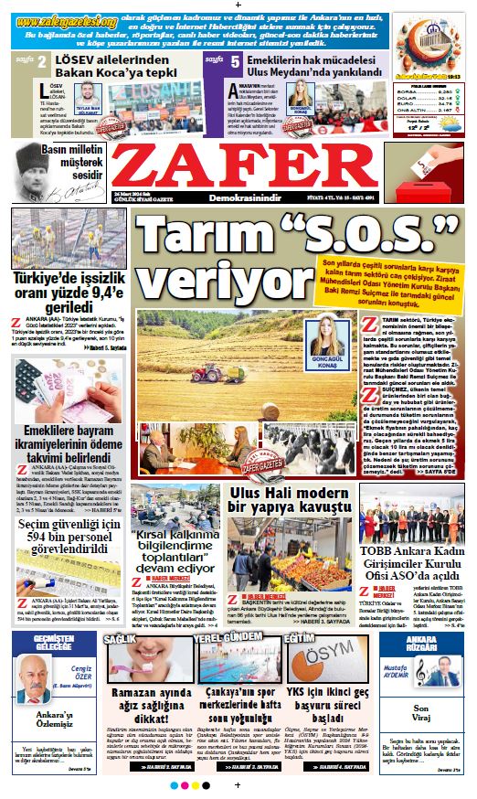 ZAFER GAZETESİ: TARIMDA S.O.S. ÇAĞRISI!- 25 MART 2024